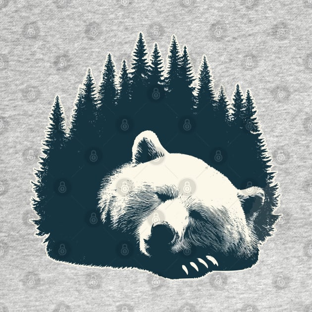 Retro Sleeping Grizzly Bear by TomFrontierArt